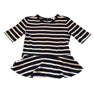 GAP Stripe Peplum Top: Medium - Zipper Detail 3/4 Sleeves Work Casual Minimalist